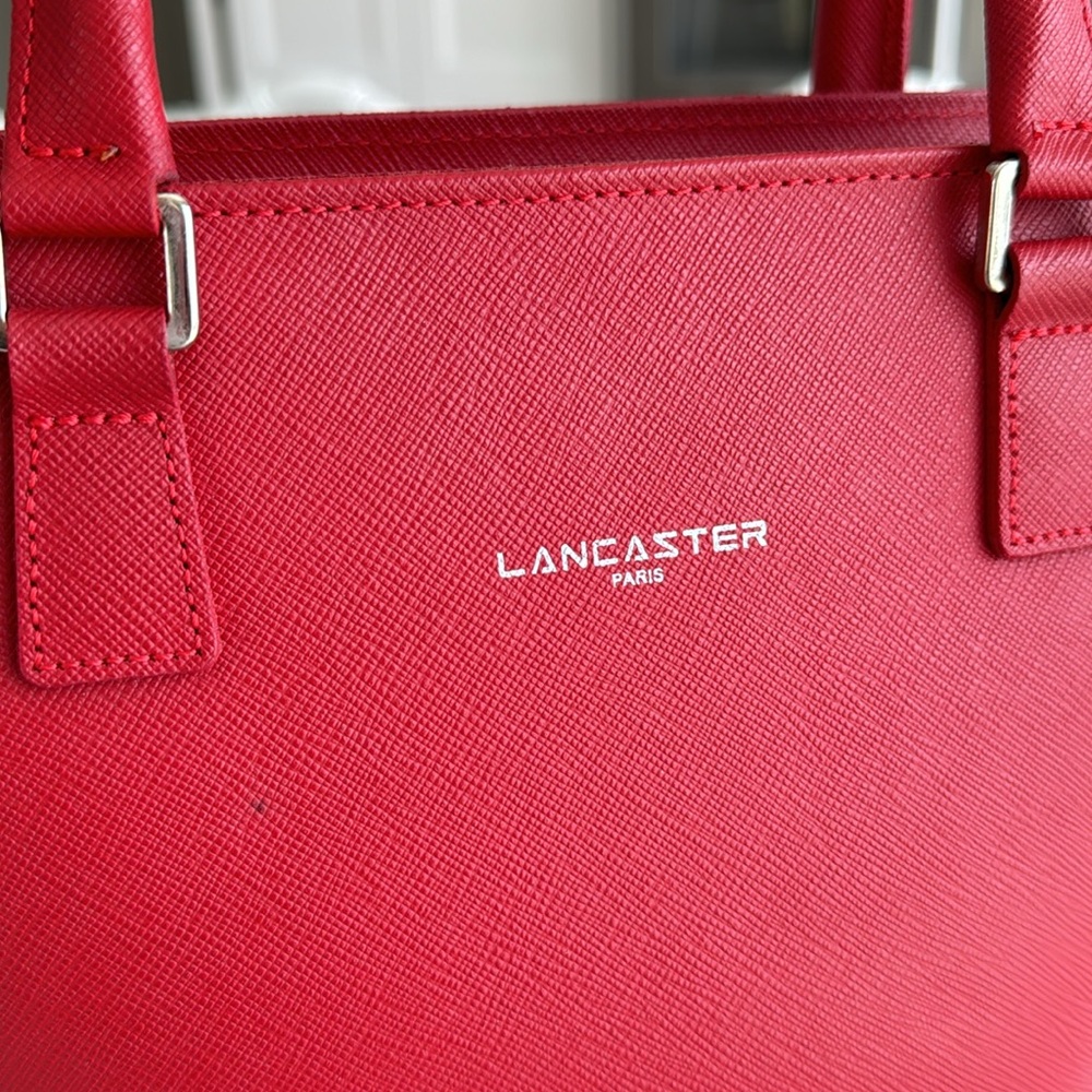 MADE IN FRANCE Lancaster M Bag Adele red satchel crossbody strap saffiano $229 - Picture 5 of 16
